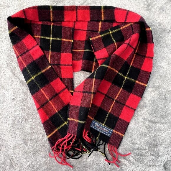 Highland Tweeds 100% Lambswool Red Black Plaid Scarf - Picture 1 of 3